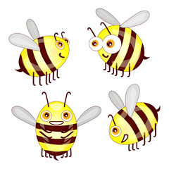 Set cartoon cute bees isolated on white background vector illust