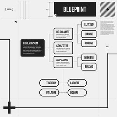 Organization chart template with rectangle elements in draft style. EPS10