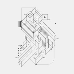 Abstract design element in draft style on white background. Useful for techno prints and posters.