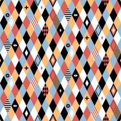Seamless geometric pattern in flat style with colorful rhombuses. Useful for wrapping, wallpapers and textile.