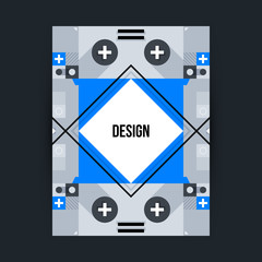 Poster template with futuristic geometric elements. Style of constructivism and modern art. Bright colors, simple shapes.