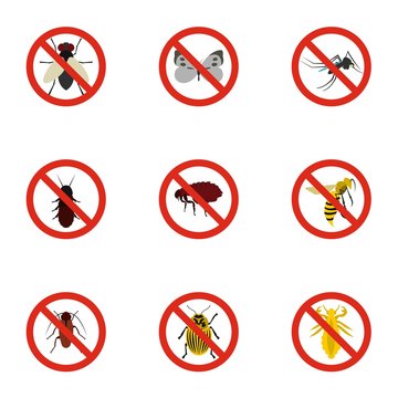 Insects sign icons set. Flat illustration of 9 insects sign vector icons for web