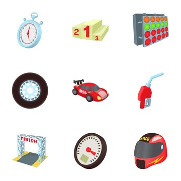 Speed cars icons set. Cartoon illustration of 9 speed cars vector icons for web