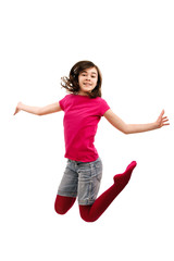 Girl jumping isolated on white background 