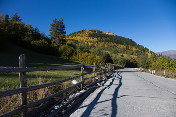 Fototapeta premium Beautiful autumn mountain landscape in Svaneti. Georgia