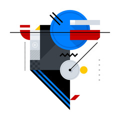 Abstract geometric composition of simple shapes. Style of Abstract art, Suprematism, Constructivism. The design element is isolated on a white background, suitable for prints, posters and covers. © miaoumiaou