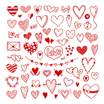 Hand drawn red hearts. Vector love elements for St/ Valentine's Day and weddings