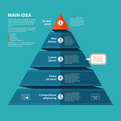 Layered pyramid chart diagram in flat style. Useful for presentations and advertising. - 126924725