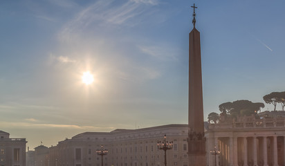 The sky above St. Peter's Square and the obelisk of the Vatican in Rome