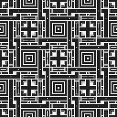 Monochrome seamless pattern with geometric elements. Useful for web background, textile, wrapping.