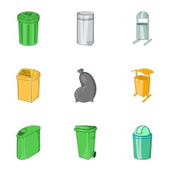 Garbage icons set. Cartoon illustration of 9 garbage vector icons for web