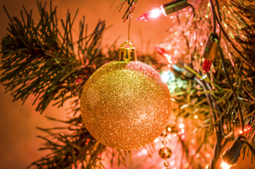 Shining bauble on a Christmas tree