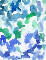Surreal blue gradient watercolor paint wash on paper. Abstract background