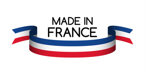 Made in France symbol, colored ribbon with the French tricolor
