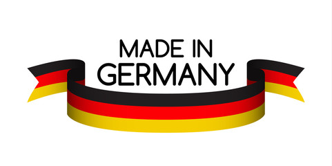 Made in Germany symbol, colored ribbon with the German tricolor