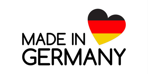 Made in Germany symbol with heart in the colors of the German tricolor