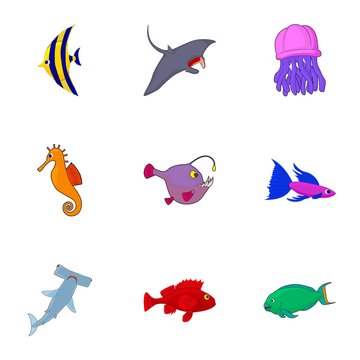Ocean fish icons set. Cartoon illustration of 9 ocean fish vector icons for web