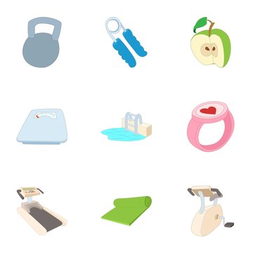Fitness icons set. Cartoon illustration of 9 fitness vector icons for web