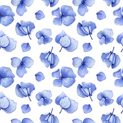 Blue seamless watercolor hydrangea floral pattern. May be used for wedding invitation or greeting card template, fabric print,