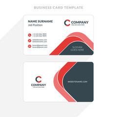 Creative and Clean Double-sided Business Card Template. Red and Black Colors. Flat Design Vector Illustration. Stationery Design