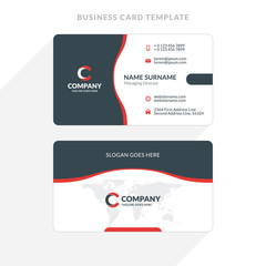 Creative and Clean Double-sided Business Card Template. Red and Black Colors. Flat Design Vector Illustration. Stationery Design