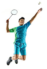 asian badminton player man isolated - obrazy, fototapety, plakaty