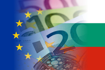bulgaria and eu flag with euro banknotes