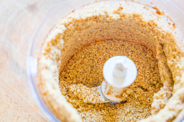 Almond Nuts in Blender, Almond Butter Preparation Process, Top View