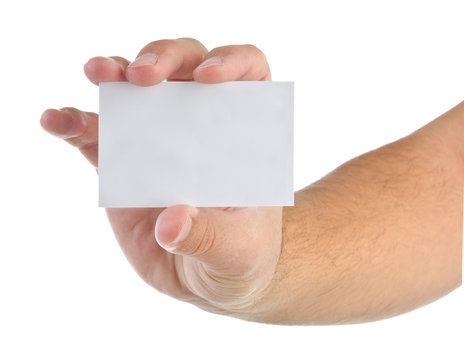 hand holding an empty business card