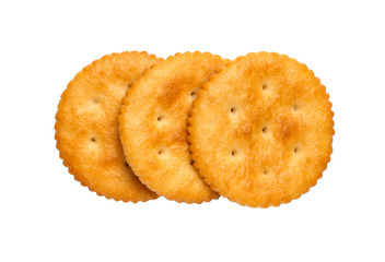 Dry cracker cookies isolated on white background cutout, top view, concept of food