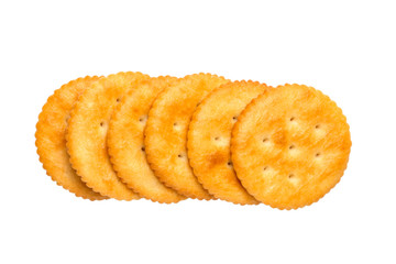 Dry cracker cookies isolated on white background cutout, top view, concept of food