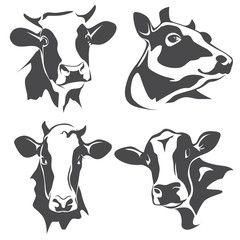 cow head portrait, set of stylized vector symbols - 126929106