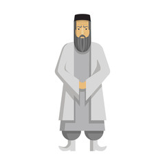 Isolated arabic mullah standing on white background. Concept of middle east and islamic religion .