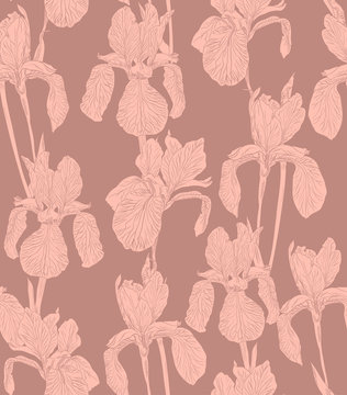 Flowers seamless pattern background silhouette illustration iris. Floral design elements.