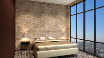 The modern design of the bedrooms. 3d rendering