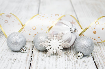 Fototapeta na wymiar decoration of silver christmas baubles