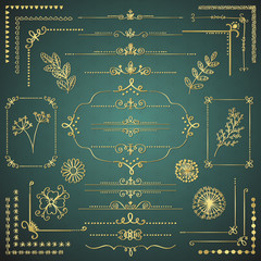 Set of Vector Golden Decorative Hand Drawn Design Elements