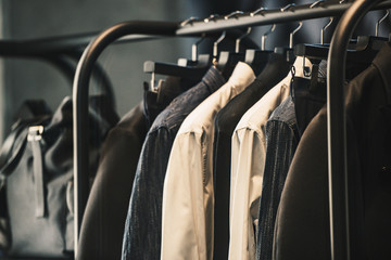 Men clothing on a rack - closeup photo