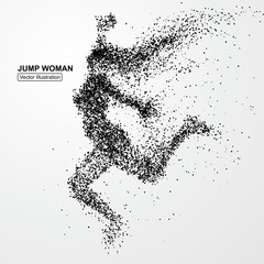 Jump woman,Vector graphics composed of particles.