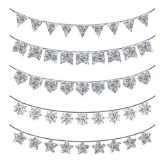 Holiday Garland Decoration Set, Silver Glitter
