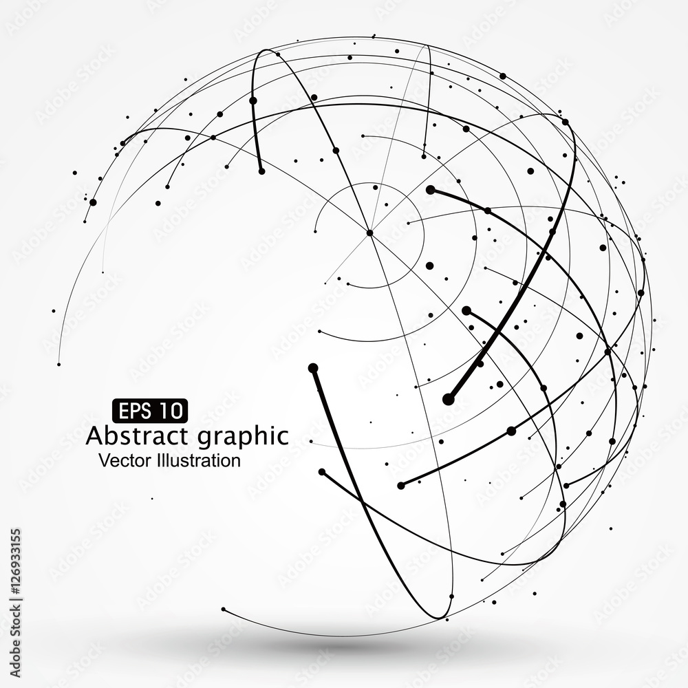 Sticker point and curve constructed the sphere wireframe, technological sense abstract illustration.