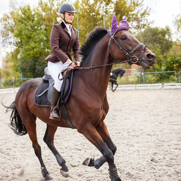 Young female rider on equestrian competition