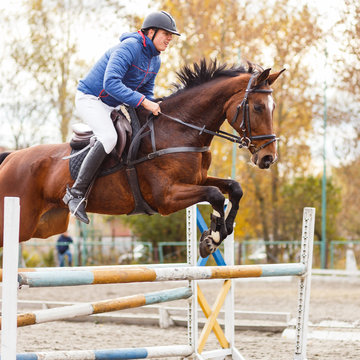 Young horseman on show jumping competition