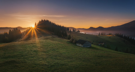 Ukraine. Carpathians. Dzembronya. Sunrise at Mount Stepansky