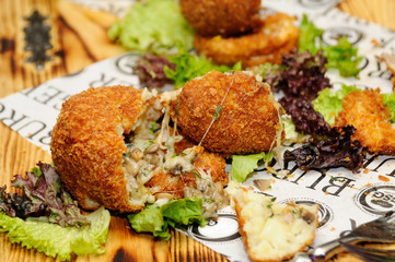 truffles meat with mushrooms and cheese