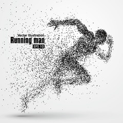 Running Man, particle divergent composition, vector illustration. - obrazy, fototapety, plakaty
