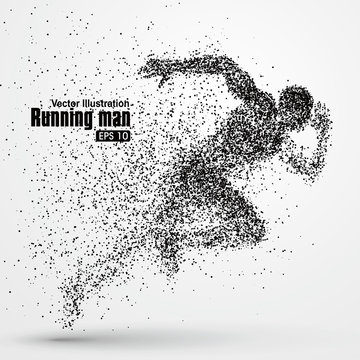Running Man, particle divergent composition, vector illustration.