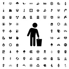 man and trash bin icon illustration