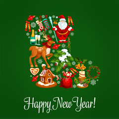Christmas sock greeting poster for New Year design