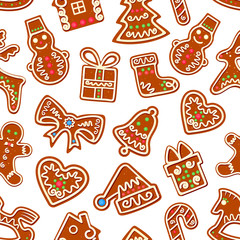 Christmas gingerbread with icing seamless pattern